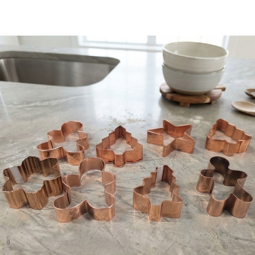 Vintage 90s Wilton Solid Copper Cookie Cutter Set 8pc Christmas Shapes